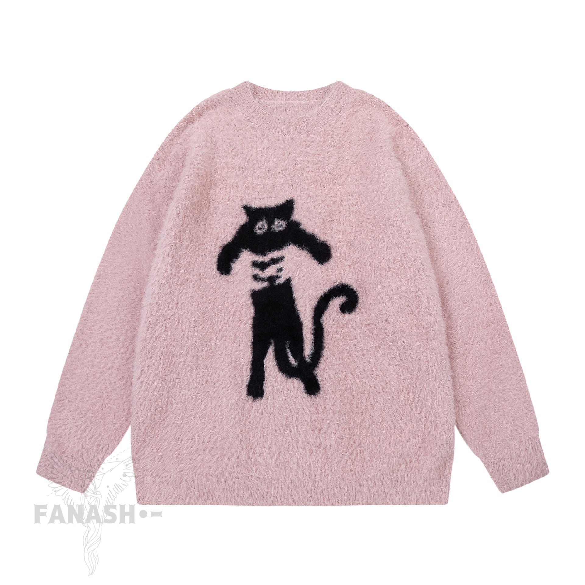 男女兼用 レトロキャットラウンドネックセーター(全4色) – FANASH•−