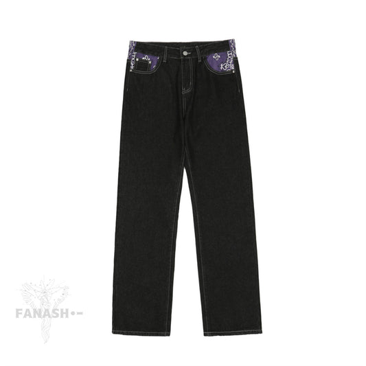 刺繍入りレターカジュアルデニムパンツ